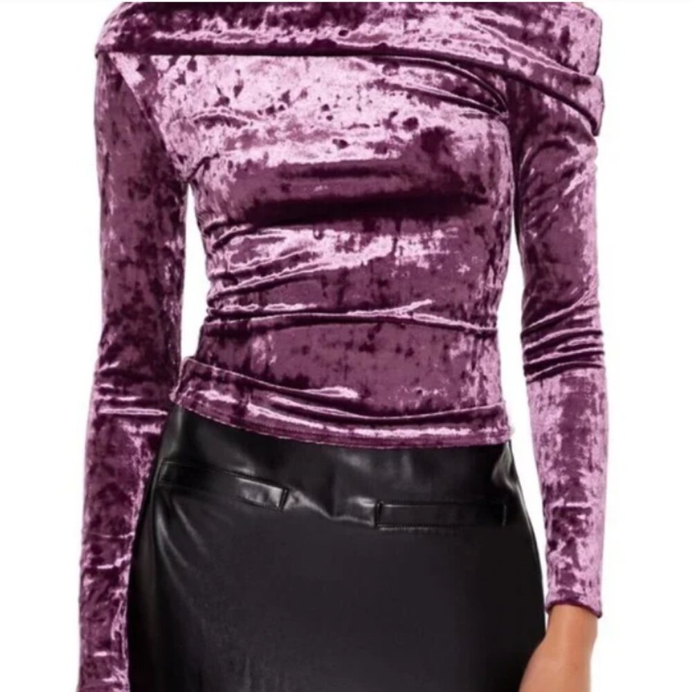 Velvet Off-Shoulder Top in Purple M Forever 21